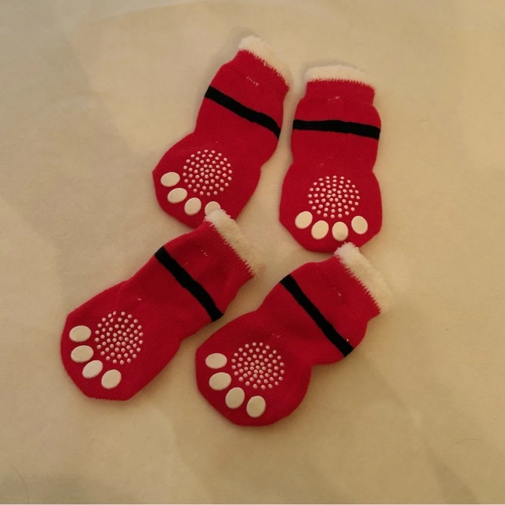 Red Pet Socks with Non-Slip Paw Design